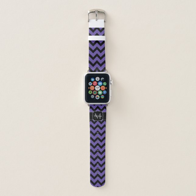 Ultra violet purple Black Chevron pattern Monogram Apple Watch Band (Front)