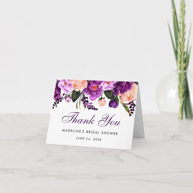 Ultra Violet Purple Bridal Shower Thanks Note Thank You Card 