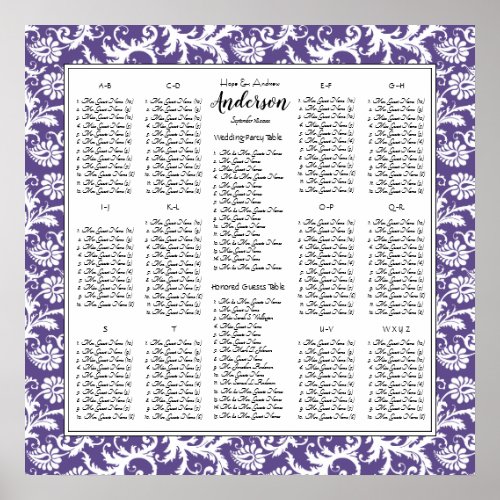Ultra Violet Purple Damask Wedding Seating Chart