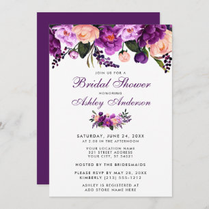 Ultra Violet Purple Floral Bridal Shower Invite PB