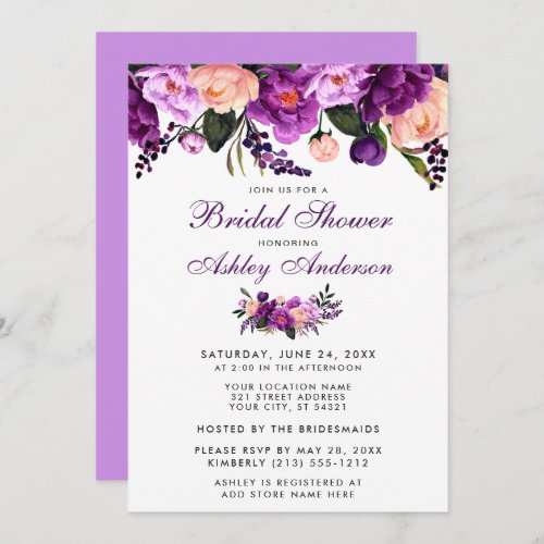 Ultra Violet Purple Floral Bridal Shower Invite V
