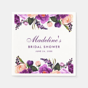 Ultra Violet Purple Floral Bridal Shower Napkins