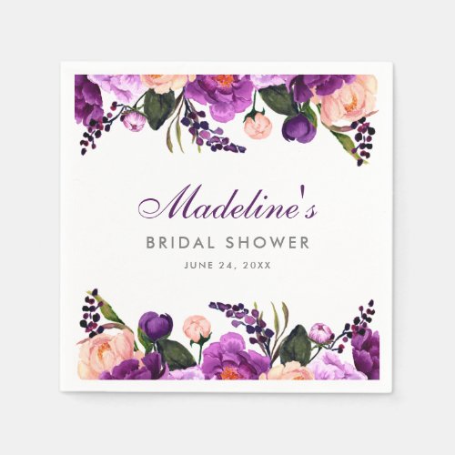 Ultra Violet Purple Floral Bridal Shower P Paper Napkins