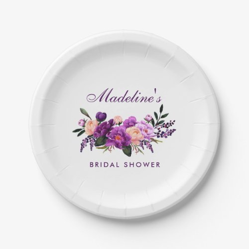 Ultra Violet Purple Floral Bridal Shower Paper Plates
