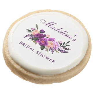 Ultra Violet Purple Floral Bridal Shower Round Shortbread Cookie