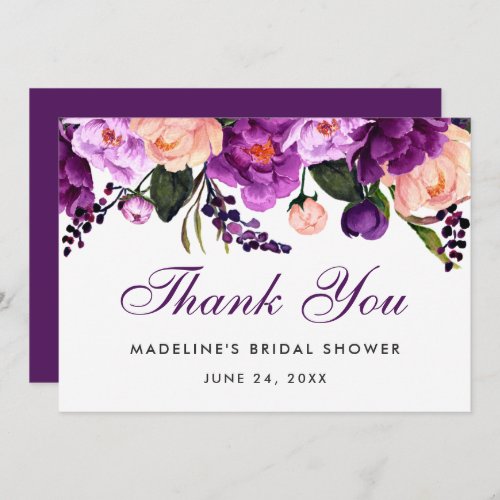 Ultra Violet Purple Floral Bridal Shower Thanks P Invitation