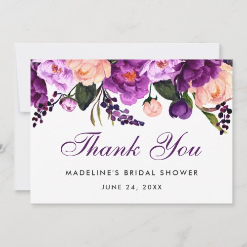 Ultra Violet Purple Floral Bridal Shower Thanks V Thank You Card