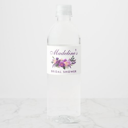 Ultra Violet Purple Floral Bridal Shower Water Bottle Label