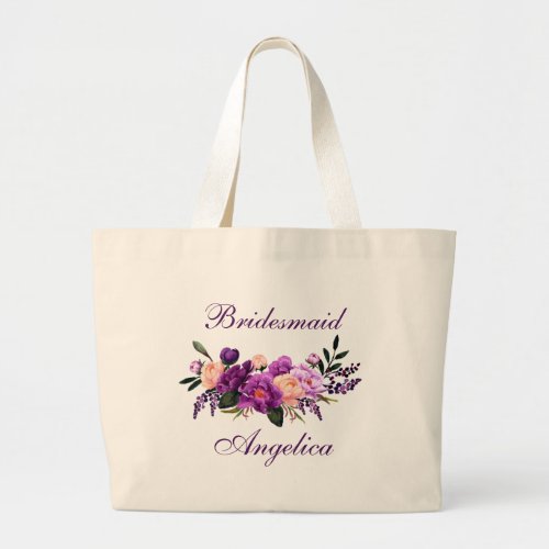 Ultra Violet Purple Floral Bridesmaid Large Tote Bag