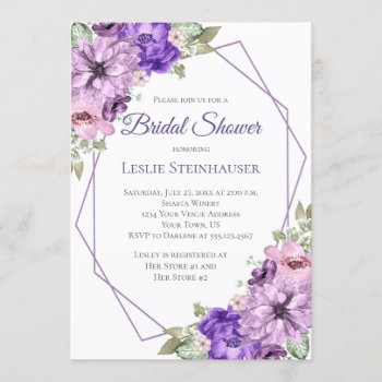 Ultra Violet Purple Floral Geometric Bridal Shower Invitation by dmboyce at Zazzle