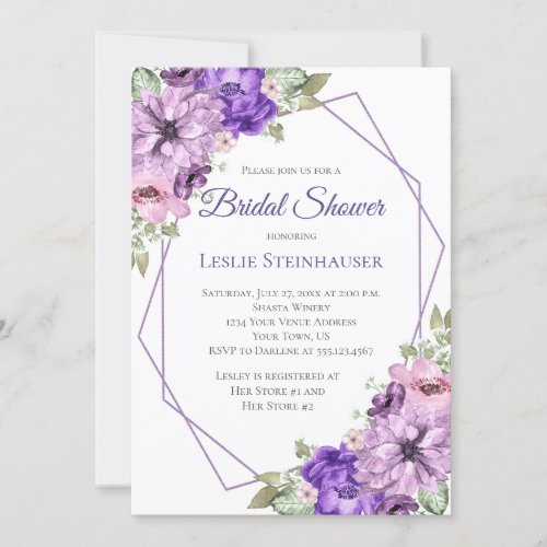 Ultra Violet Purple Floral Geometric Bridal Shower Invitation