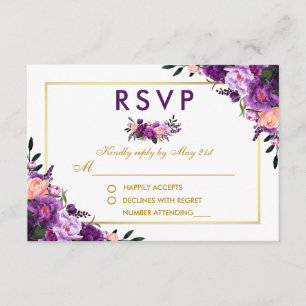Ultra Violet Purple Floral Gold RSVP Wedding P