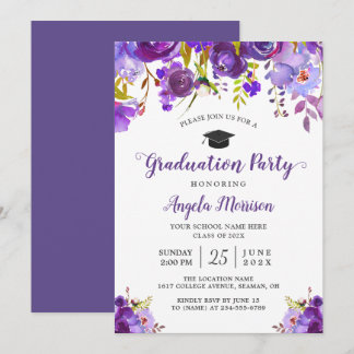 Ultra Violet Purple Floral Graduation Party Invitation