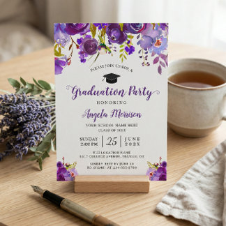 Ultra Violet Purple Floral Graduation Party Invitation