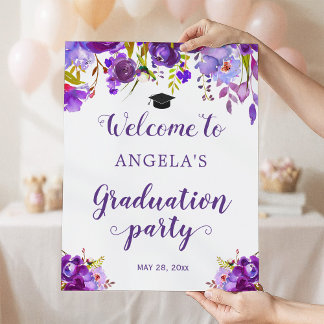 Ultra Violet Purple Floral Graduation Party Sign