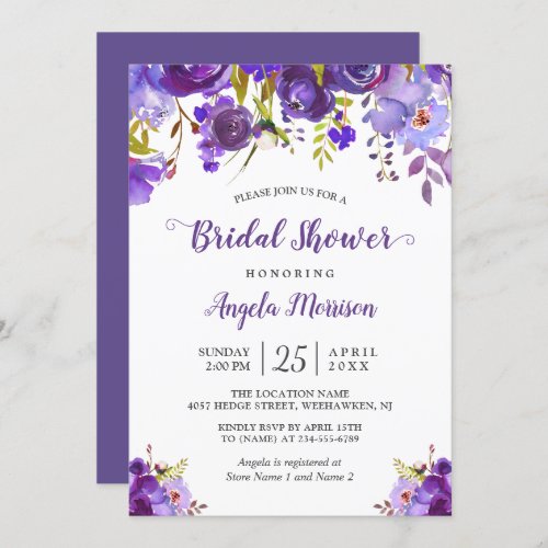 Ultra Violet Purple Floral Romantic Bridal Shower Invitation - Create your perfect invitation with this pre-designed templates, you can easily personalize it to be uniquely yours. For further customization, please click the "customize further" link and use our easy-to-use design tool to modify this template. If you prefer Thicker papers / Matte Finish, you may consider to choose the Matte Paper Type.