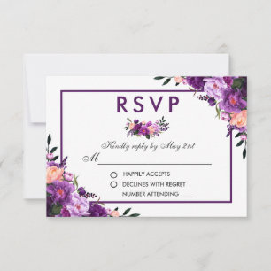 Ultra Violet Purple Floral RSVP Wedding PFP Card