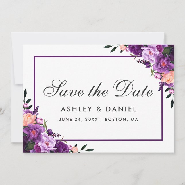 Ultra Violet Purple Floral Save The Date FP (Front)