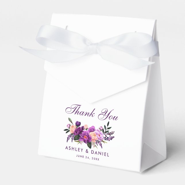 Ultra Violet Purple Floral Thank You Wedding P Favor Boxes (Front Side)