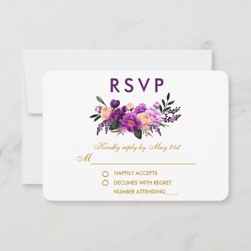 Ultra Violet Purple Floral Watercolor Wedding G RSVP Card