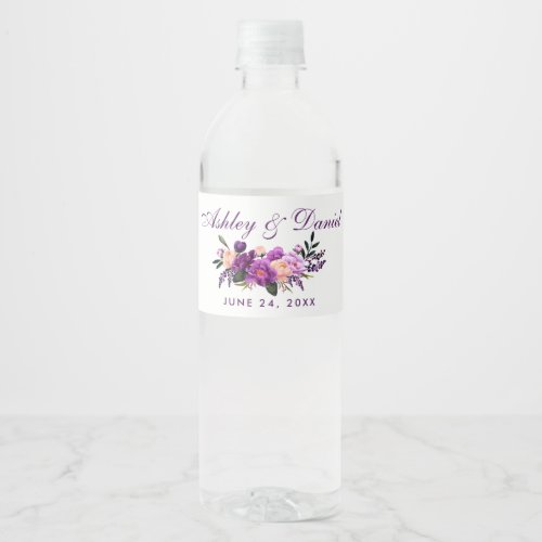Ultra Violet Purple Floral Watercolor Wedding PS Water Bottle Label