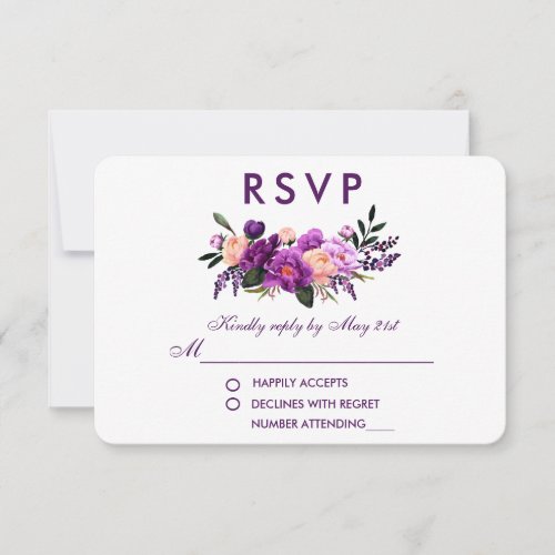 Ultra Violet Purple Floral Watercolor Wedding VP RSVP Card