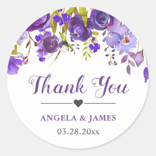 Ultra Violet Purple Floral Wedding Favor Thank You Classic Round Sticker - Customize this "Ultra Violet Purple Floral Wedding Favor Thank You Sticker" to add a special touch. It's perfect for all occasions. 
(1) For further customization, please click the "customize further" link and use our design tool to modify this template. 
(2) If you need help or matching items, please contact me.