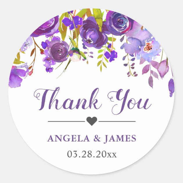 Ultra Violet Purple Floral Wedding Favor Thank You Classic Round Sticker
