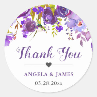 Ultra Violet Purple Floral Wedding Favor Thank You Classic Round Sticker