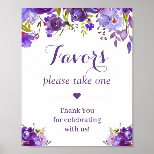 Ultra Violet Purple Floral Wedding Favors Sign