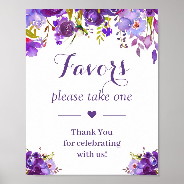 Ultra Violet Purple Floral Wedding Favors Sign (Front)