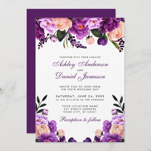 Ultra Violet Purple Floral  Wedding Invitation P