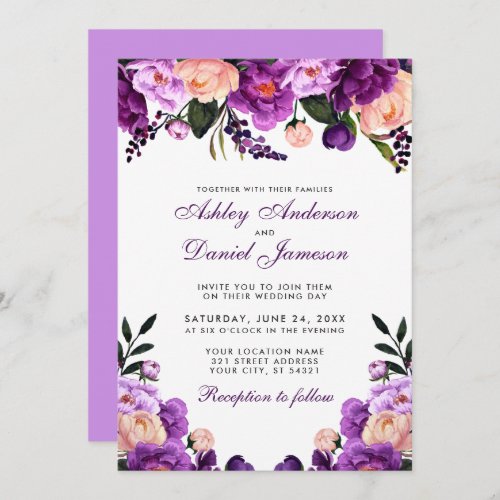 Ultra Violet Purple Floral  Wedding Invitation V