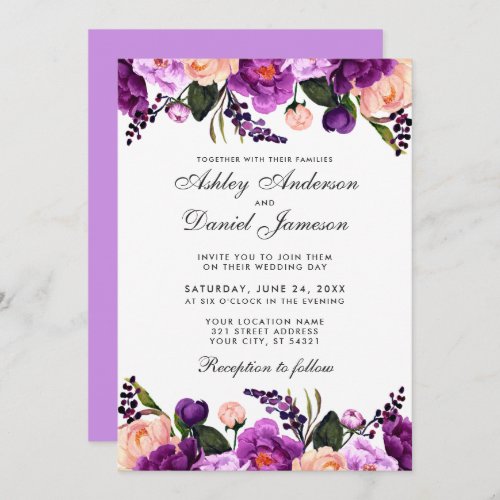 Ultra Violet Purple  Floral Wedding Invitation VP
