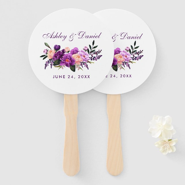 Ultra Violet Purple Floral Wedding P Hand Fan (Front and Back)