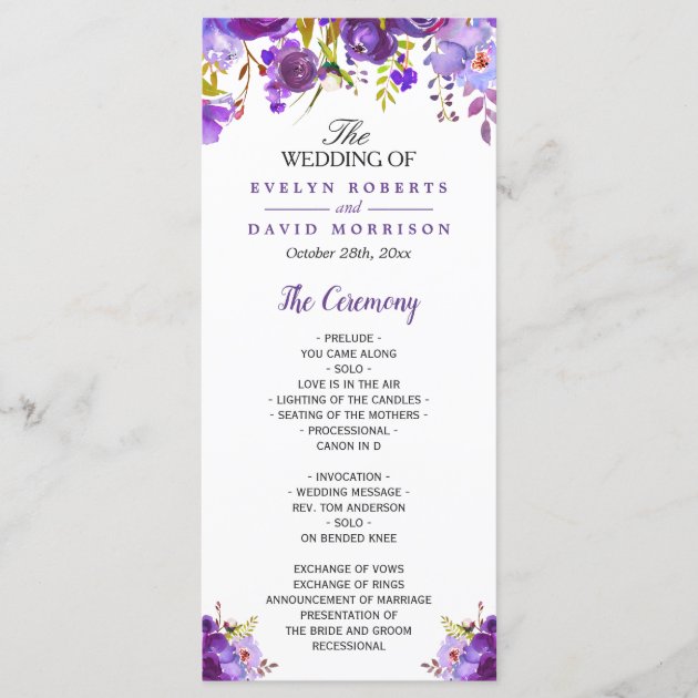 Ultra Violet Purple Floral Wedding Program