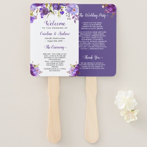 Ultra Violet Purple Floral Wedding Program Hand Fan