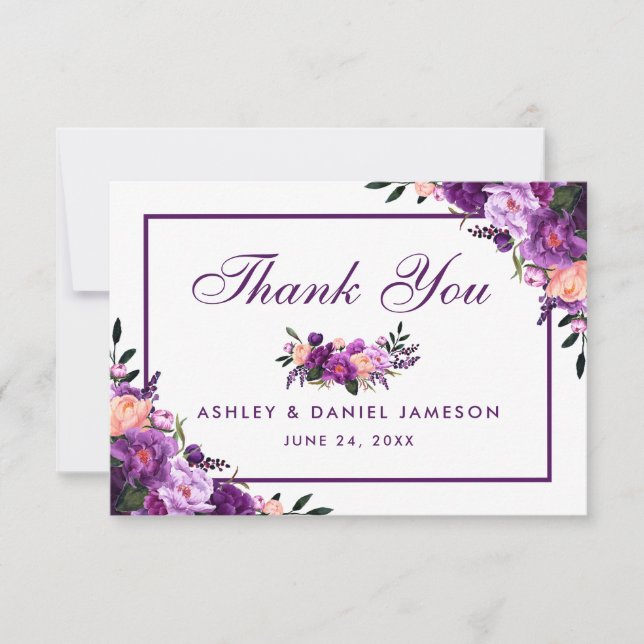 Ultra Violet Purple Floral Wedding Thank You PSV Card (Front)