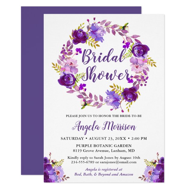 Ultra Violet Purple Floral Wreath Bridal Shower Invitation