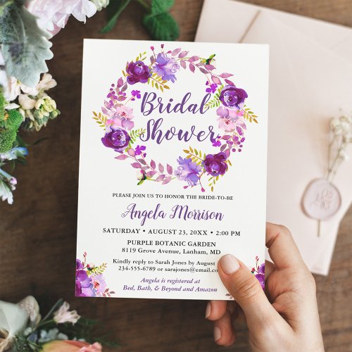 Ultra Violet Purple Floral Wreath Bridal Shower Card
