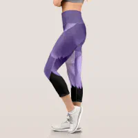 Ultra violet purple flower petals black capri leggings