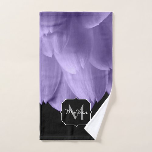 Ultra violet purple flower petals black Monogram Bath Towel Set