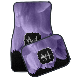 Ultra violet purple flower petals black Monogram Car Mat