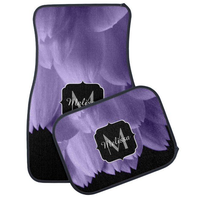 Ultra violet purple flower petals black Monogram Car Mat (Set)