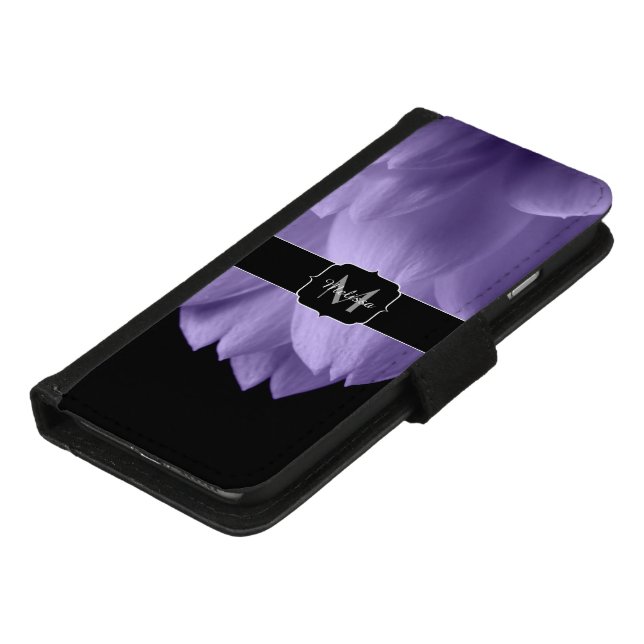 Ultra violet purple flower petals black Monogram iPhone Wallet Case (Bottom)