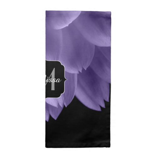 Ultra violet purple flower petals black Monogram Napkin