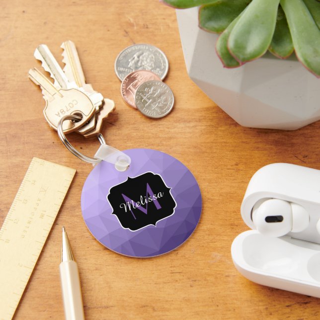 Ultra violet purple geometry mesh pattern Monogram Keychain (Desk)