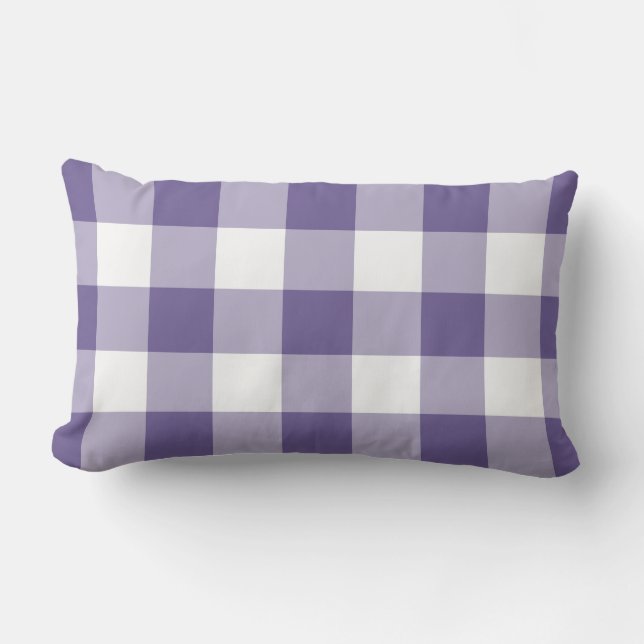 Ultra Violet Purple Gingham Pattern Checkered Lumbar Pillow (Front)