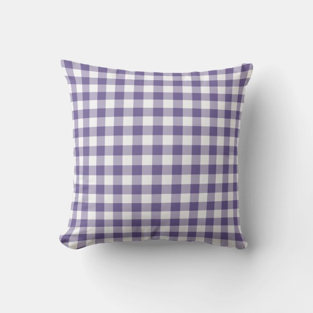 Ultra Violet Purple Gingham Pattern Checkered Outdoor Pillow (Front)