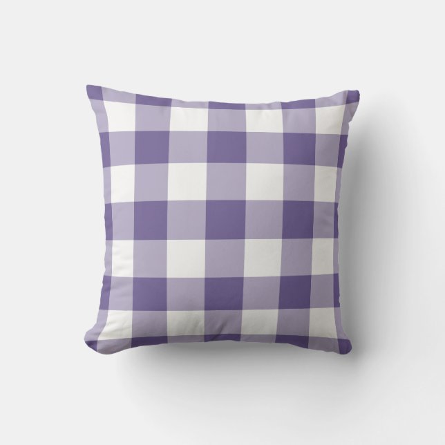 Ultra Violet Purple Gingham Pattern Checkered Outdoor Pillow (Front)